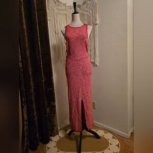 Free People Beach Red & White Sleeveless Knit Maxi Dress